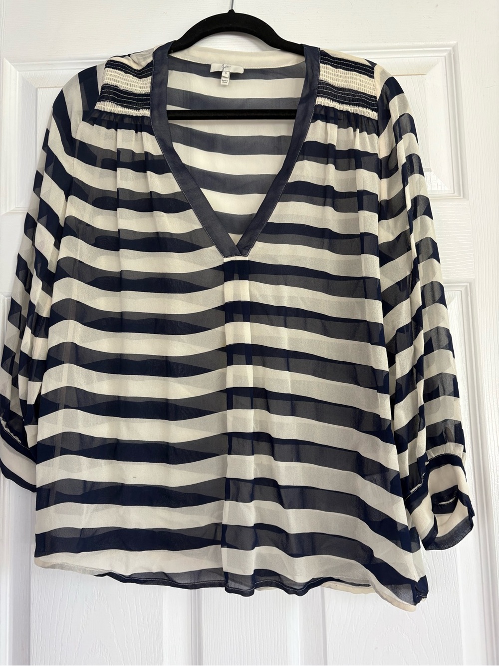 Joie Navy and White Striped V-Neck Tunic